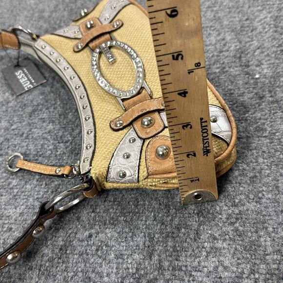 Vintage Guess Raffia Shoulder Bag Yellow Baguette Rhinestone Y2K 90s 2000s - Picture 14 of 14